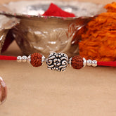 Big Bali Flower Design With Dual Rudraksha Silver Rakhi